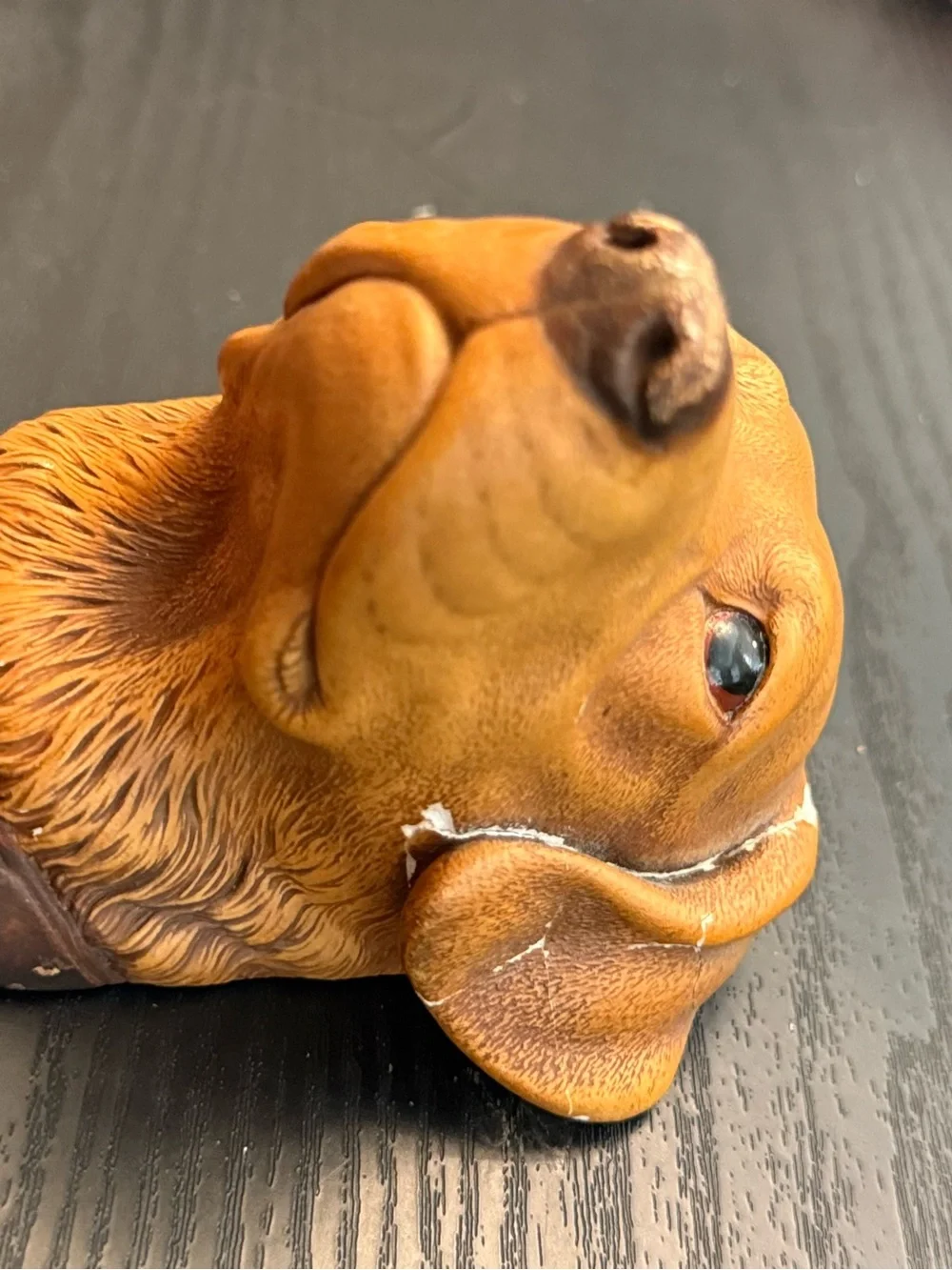 Brown Dog Head Bust Figurine Collar Resin Matte Finish Small 3D Effect